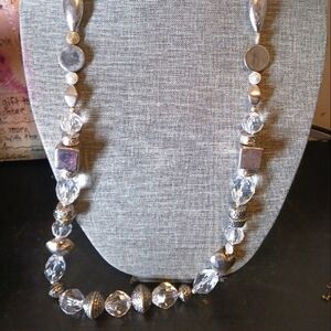 Long Statement Necklace Acrylic Faceted Clear Beads - Pre-loved (42")